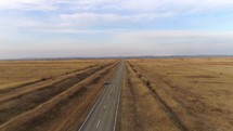 Flight Over Road In Steppe