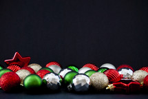 Christmas ornaments on a black background 