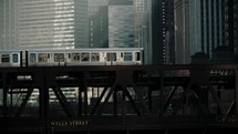 Chicago Train River Fly Over The Moving Train View Of The City