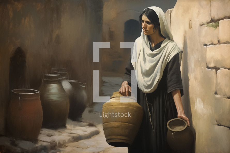Painting of a Samaritan woman in bible times