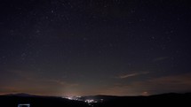 Starry night in mountains time lapse. Stars moving over countryside.

	
