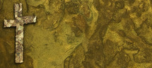 golden green brown textural cross on rough texture