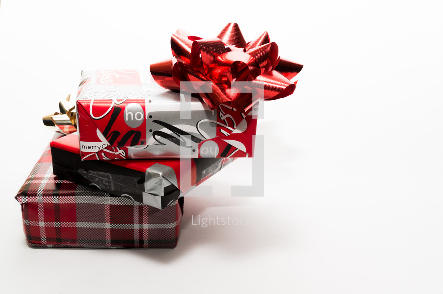 a wrapped Christmas gift on a white background 