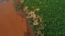 Mekong River Aerial View Drone Footage Pan Up Vientiane Laos
