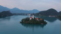 Lake Bled Sunrise Slovenia Church Island Travel Eurpoe Drone Aerial