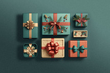 Flat-lay gift boxes with bows