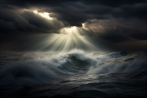 Stormy seas with sunlight breaking through like hope in trouble times and trials