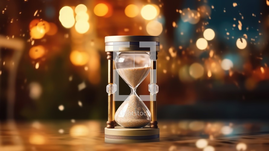 Close-up view of the sand clock and bokeh background Created With Generative AI Technology	
