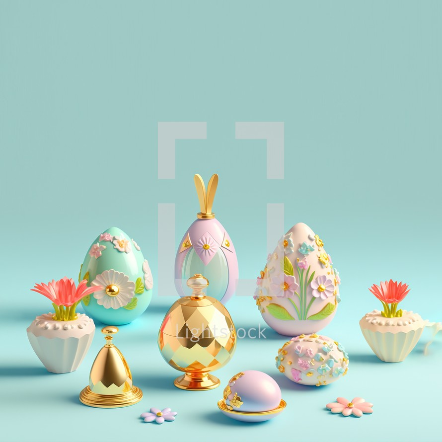 3D Rendering illustration of a Happy Easter background