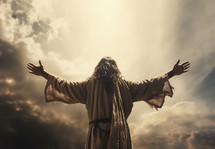 Jesus lifting up hands in prayer towards heaven