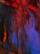 dramatic red-orange and blue abstract painting closeup can be used vertically or horizontally