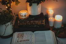 Christmas scene with open Bible 