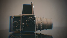 Closeup of old retro film camera.
