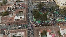 Bird's Eye View Over The Processions Of Lent And Holy Week In Antigua Guatemala - drone shot	