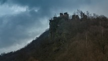 Medieval fortress silhouette on a stormy weather. Time lapse. No birds. This medieval fortress was the source of inspiration for the novel "The Carpathian Castle" by french author, Jules Verne.
