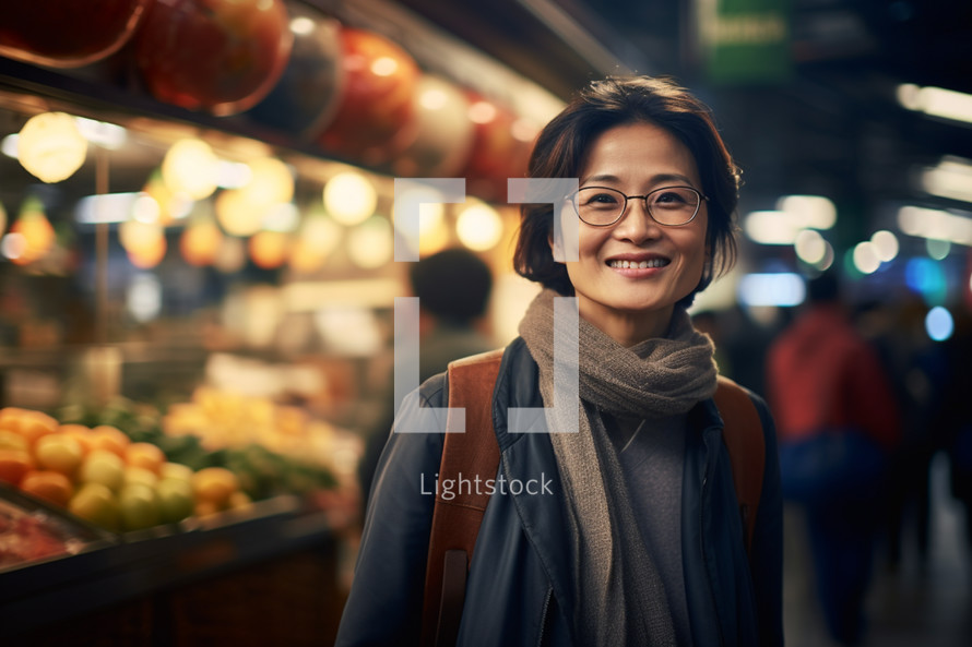 Middle-aged Asian woman in a market