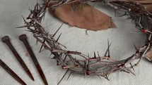 crown of thorns, three nails, and shroud 