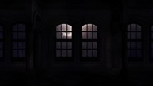 Windows of a Spooky Castle Showing a Lightning Storm