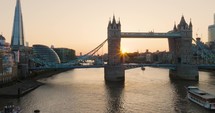 London Bridge, The Shard, London Skyline With Setting Sun