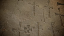 A Monastery Wall in Jerusalem Carved with Crosses