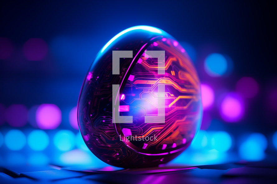 AI Generated Image. Futuristic Easter cyber egg under neon light