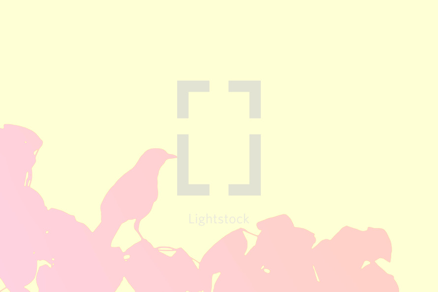 NEW EVERY MORNING - silhouette, pink bird on branch with yellow background