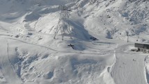 Snowy mountains in ski resort 