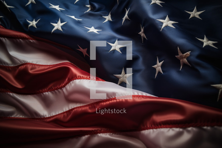 AI Generated Image. Stunning flowing USA flag. Full frame close-up
