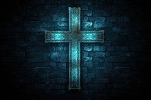 Glowing Blue Cross on Dark Background