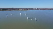 Drone Shot of Sailboats Racing on White Rock Lake in Dallas, Texas	