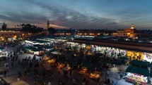 Sunset Timelapse at Jemaa el-Fnaa Square and Market Place in Medina Quarter Old City Marrakesh, Morocco