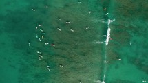 Top down view of surfers at Waikiki Beach	