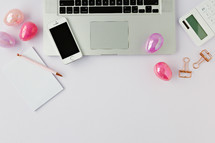 desk with Easter eggs 