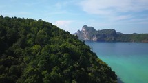 Aerial cinematic drone May Bay Lagoon cliffs Koh Phi Phi Islands Thailand