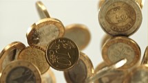 Slow falling euro coins. Filmed is slow motion 1000 fps.