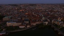 Aerial shot of Prague in the dusk, Czech Republic
