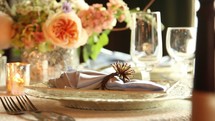 Close up of a wedding table setting.