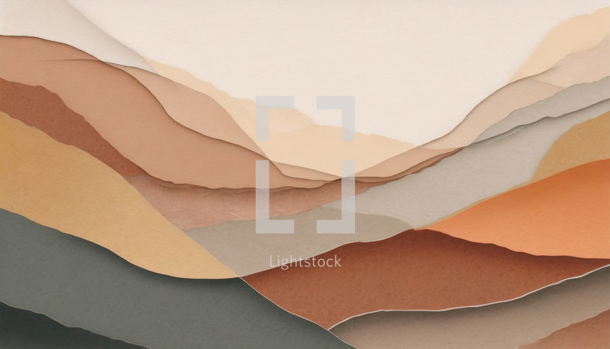 abstract landscape in earth tones, torn and cut paper design