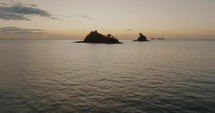 Aerial Drone shot of Silhouette Of Islet In Guanacaste, Costa Rica At Sunset 