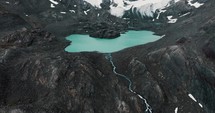 Glaciers And Llaguna de los Témpanos In Glaciar Vinciguerra In Ushuaia, Tierra del Fuego, Argentina. Aerial Drone Shot