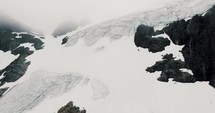 Sprawling Glacier At The Rock Mountains In Glaciar Vinciguerra, Ushuaia, Tierra del Fuego, Argentina. Aerial Drone Shot