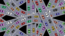 Cartoon Cars Driving on an intersection in Rush Hour Illustration