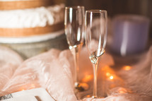 wedding cake and champagne flutes 