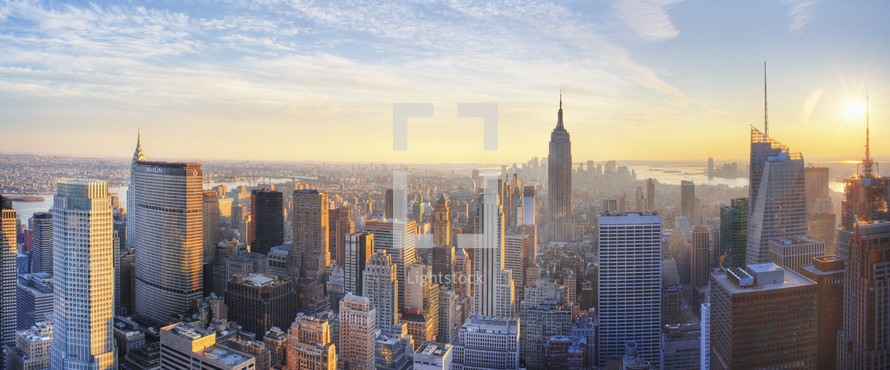 Panoramic view of Manhattan at sunset. New York City, New York, USA. - for editorial use only.