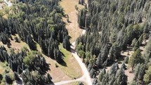 Drone View of Gravel Road Through Trees