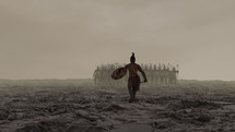 Spartan Warrior Walking Towards His Fellow Soldiers