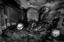 skulls in a cave 