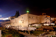 The southwestern corner of the Temple Mount at night.