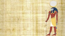 Egyptian God of Moon Khonsu on a Papyrus Background