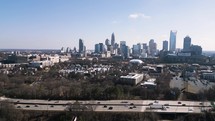 Charlotte's skyline with highway in the foreground